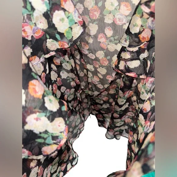 Lauren Ralph Lauren Sheer Floral Ruffle Blouse XL – Romantic Black Rose Print - Picture 6 of 9